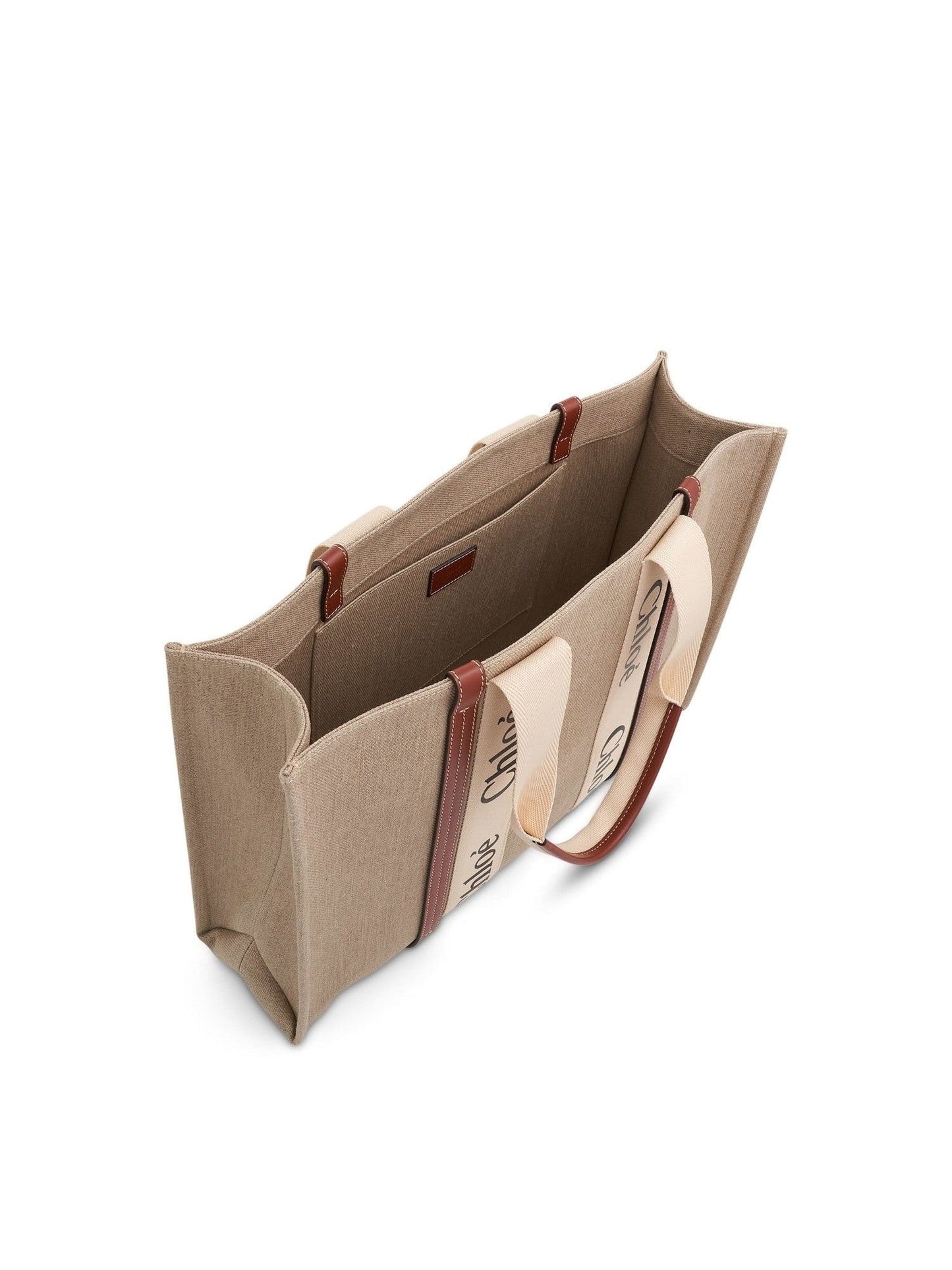 Large Eco Woody Tote Bag with Strap in White/Brown