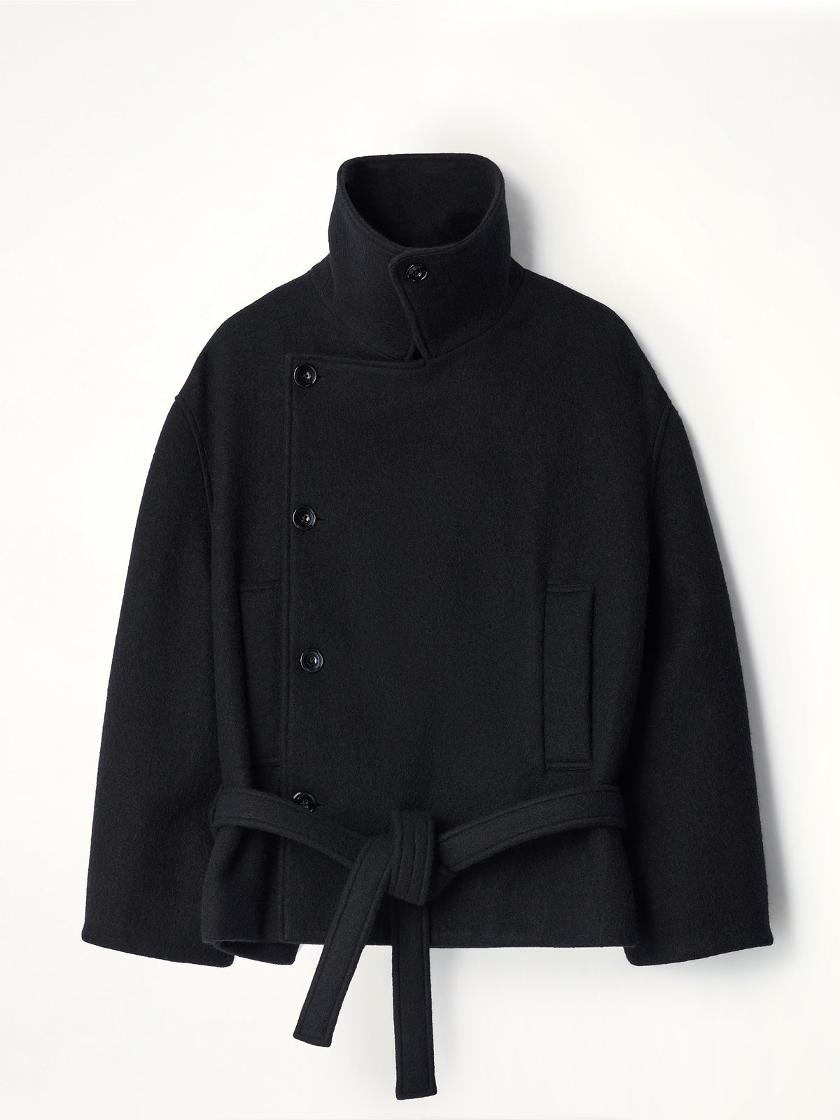 Short Wrap Coat in Black
