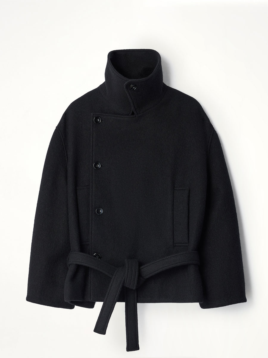 Short Wrap Coat in Black