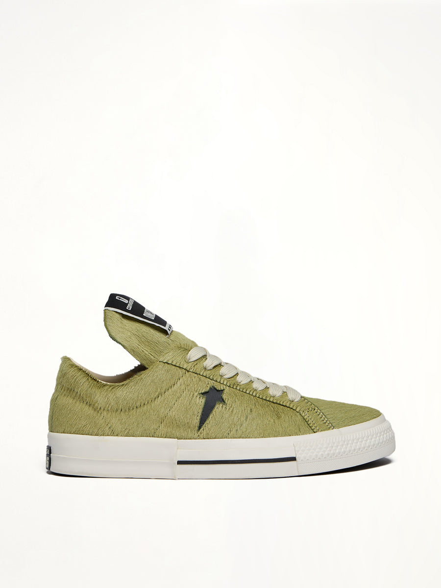 One Star Fur Sneaker A14797C in Acid/Black Side View | RICK OWENS DRKSHDW