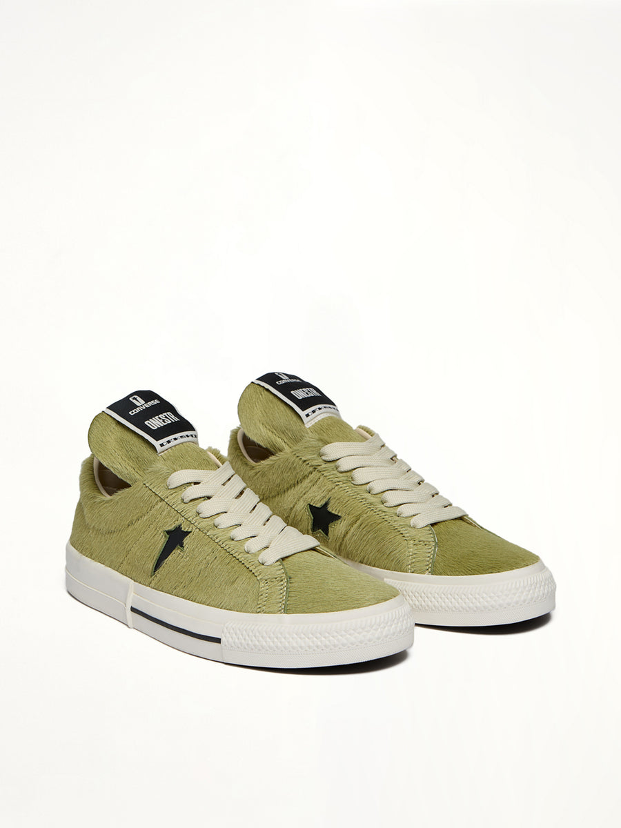 One Star Fur Sneaker A14797C in Acid/Black Front View | RICK OWENS DRKSHDW