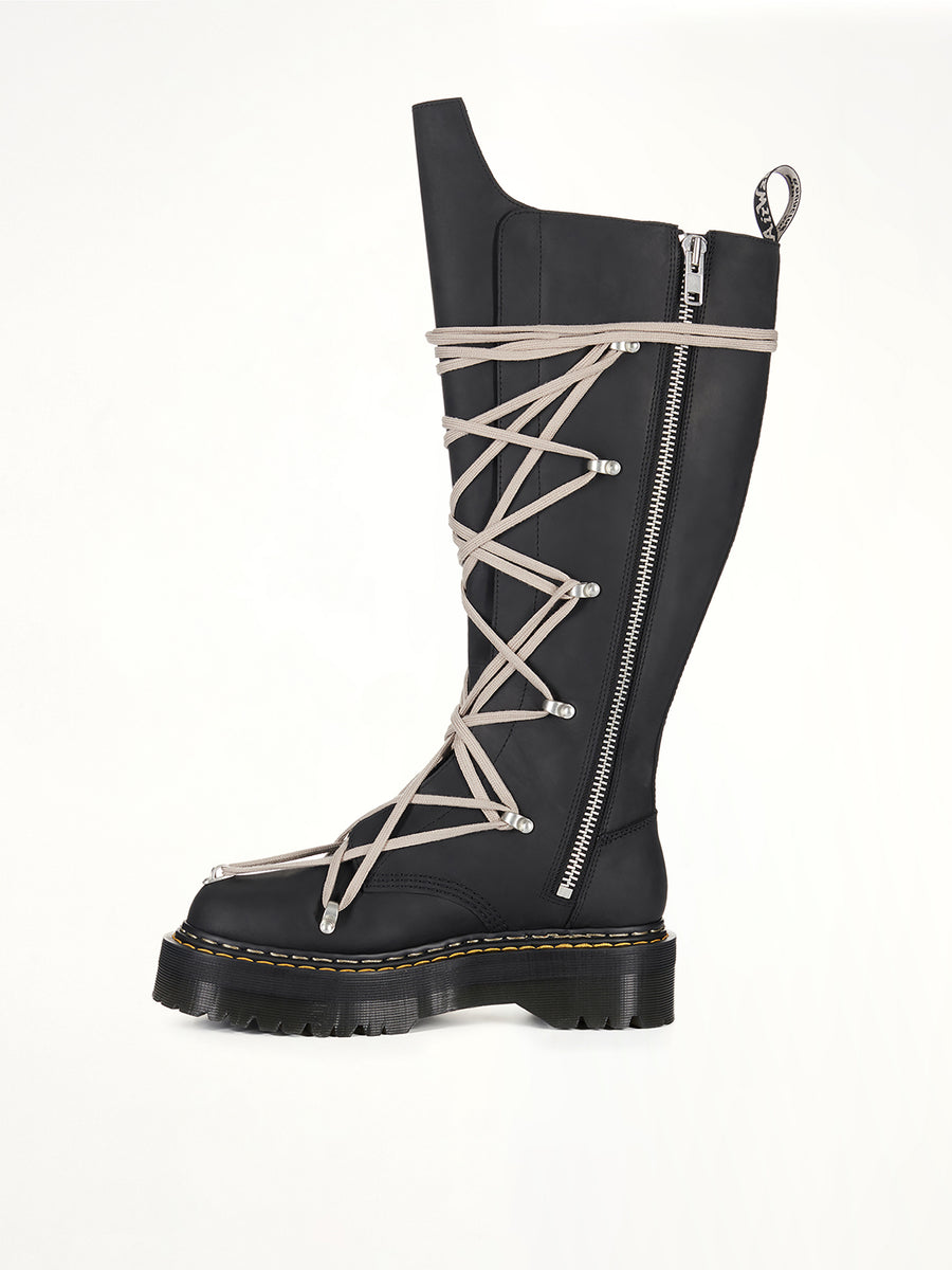 Rick Owens x Dr. Marten 1B60 Quad Sole Pentalace Boots in Black Top View | RICK OWENS