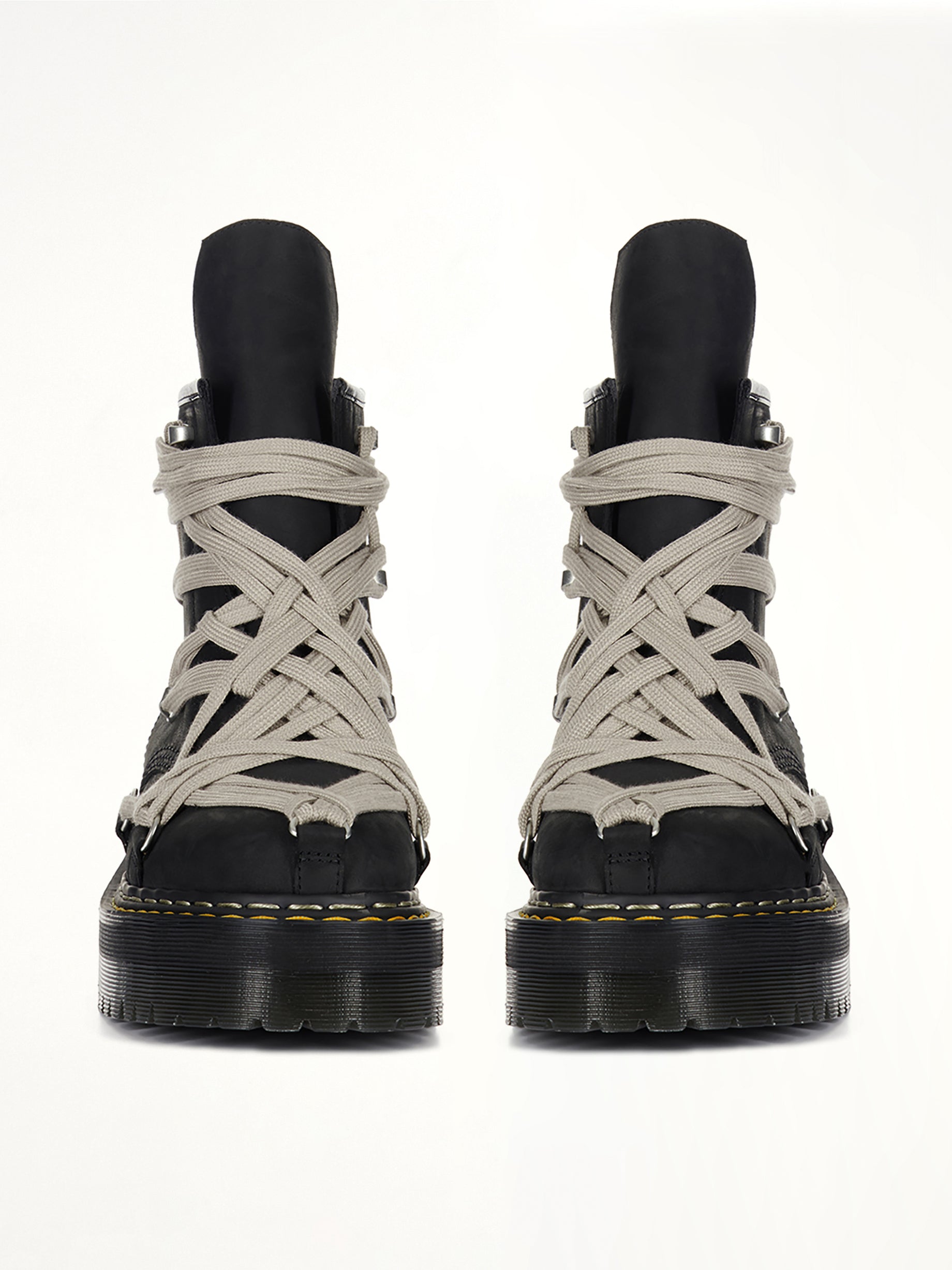 Rick Owens x Dr. Martens 1460 Quad Sole Megalace Boots in Black Back View | RICK OWENS