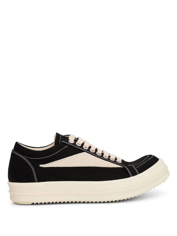 Women Cotton Barre Vintage Sneaker in Black/Milk Side View | RICK OWENS DRKSHDW
