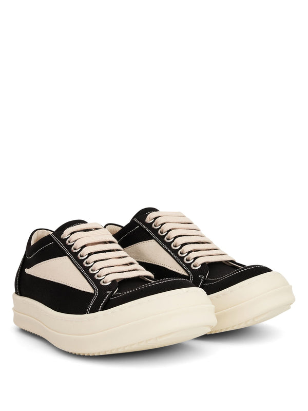 Women Cotton Barre Vintage Sneaker in Black/Milk Front View | RICK OWENS DRKSHDW