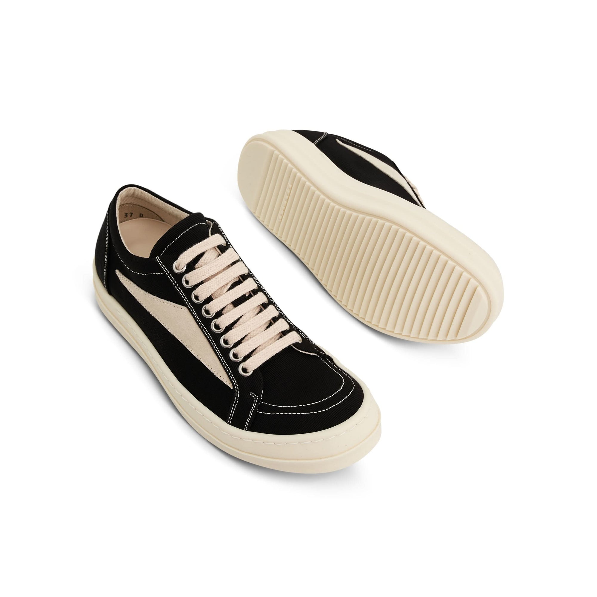 Women Cotton Barre Vintage Sneaker in Black/Milk Top View | RICK OWENS DRKSHDW