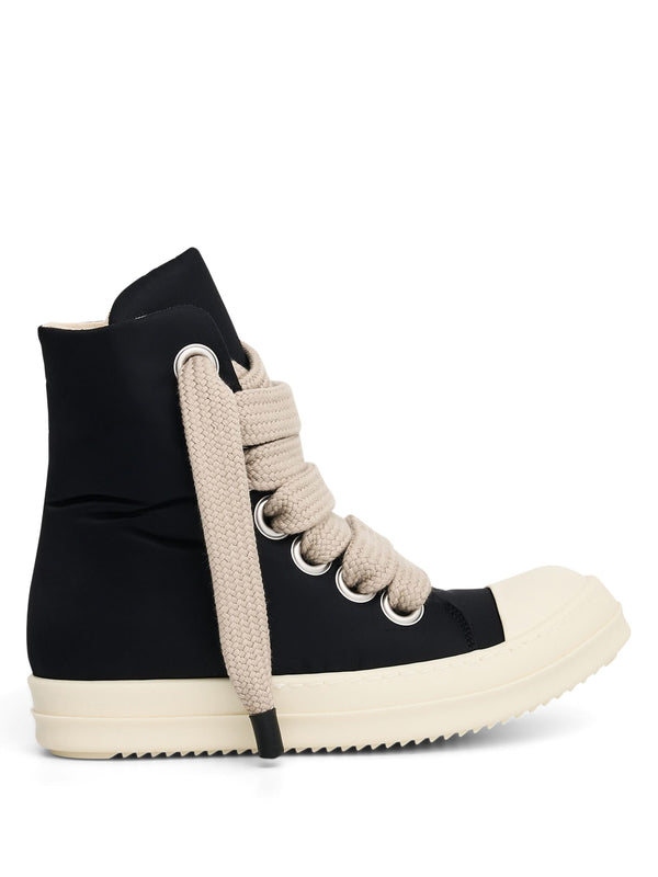 Jumbo Lace Puffer High Sneaker in Black/Pearl/Milk Side View | RICK OWENS DRKSHDW