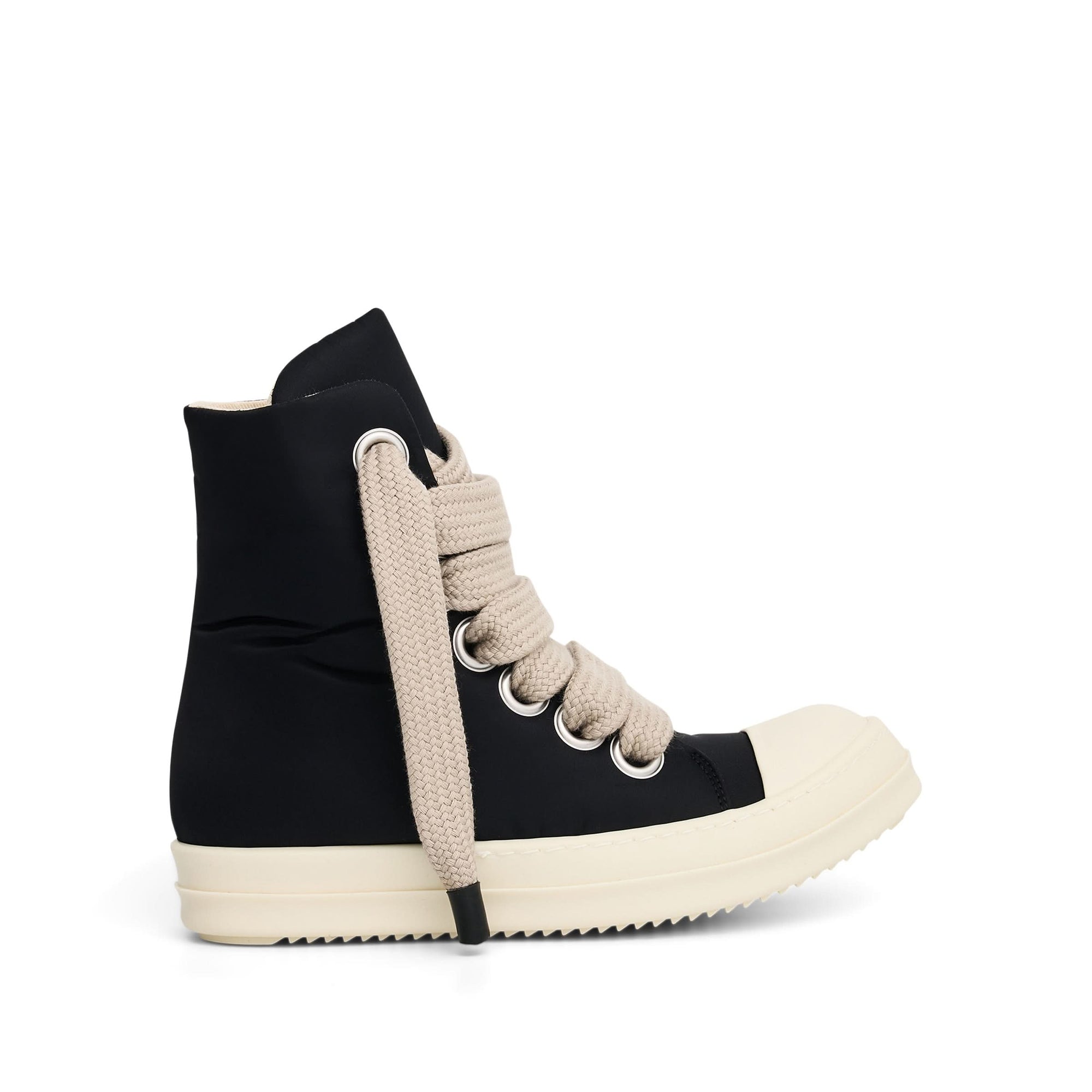 Jumbo Lace Puffer High Sneaker in Black/Pearl/Milk Side View | RICK OWENS DRKSHDW