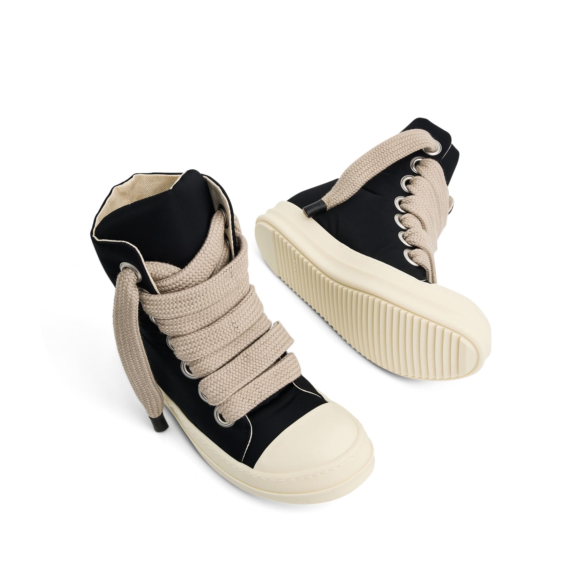 Jumbo Lace Puffer High Sneaker in Black/Pearl/Milk Top View | RICK OWENS DRKSHDW
