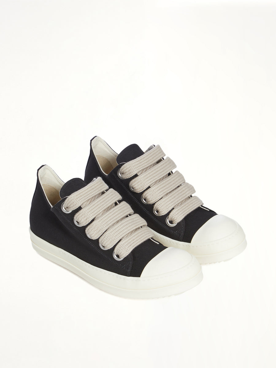 Jumbolace Low Sneaks in Black/Milk Front View | RICK OWENS DRKSHDW