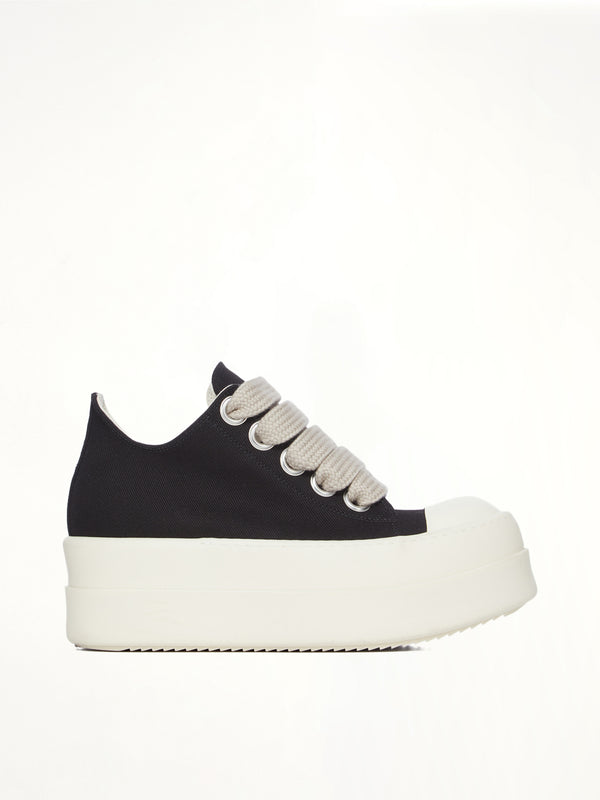 Mega Bumper Jumbolace Low Sneaks in Black/Milk Side View | RICK OWENS DRKSHDW