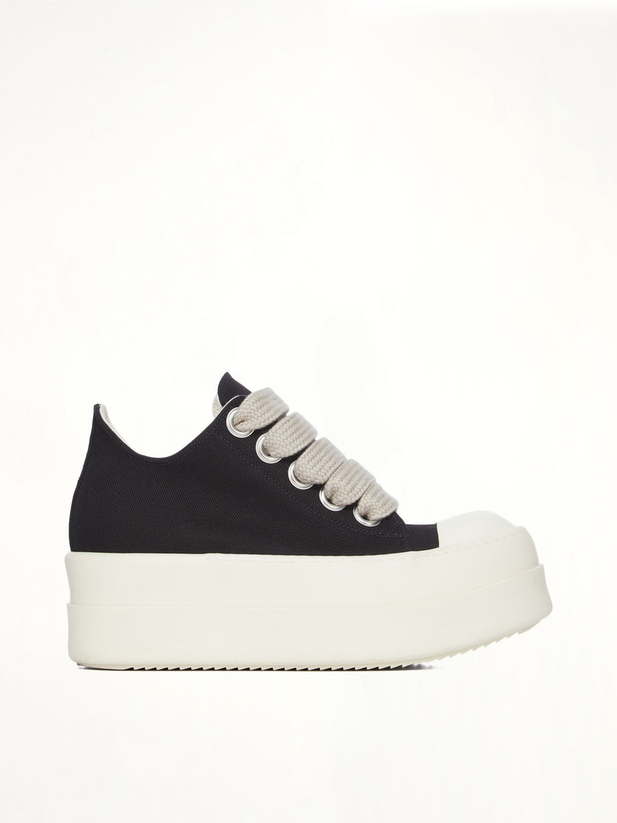 Mega Bumper Jumbolace Low Sneaks in Black/Milk Side View | RICK OWENS DRKSHDW