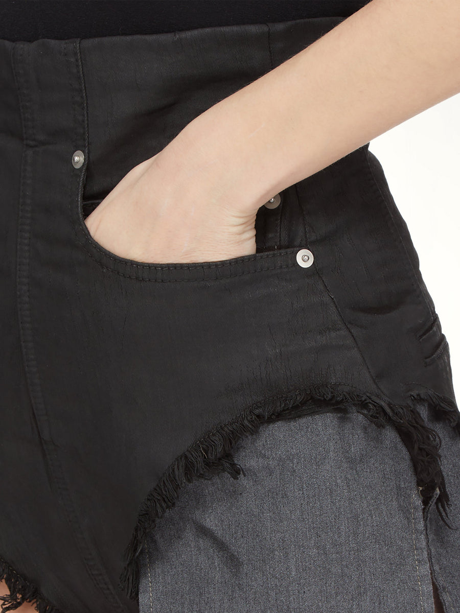 Stretch Denim Dirt Cutoffs in Black Wax