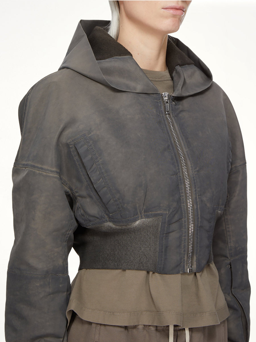 Washed Nylon Hooded Cropped Flight in Dark Dust