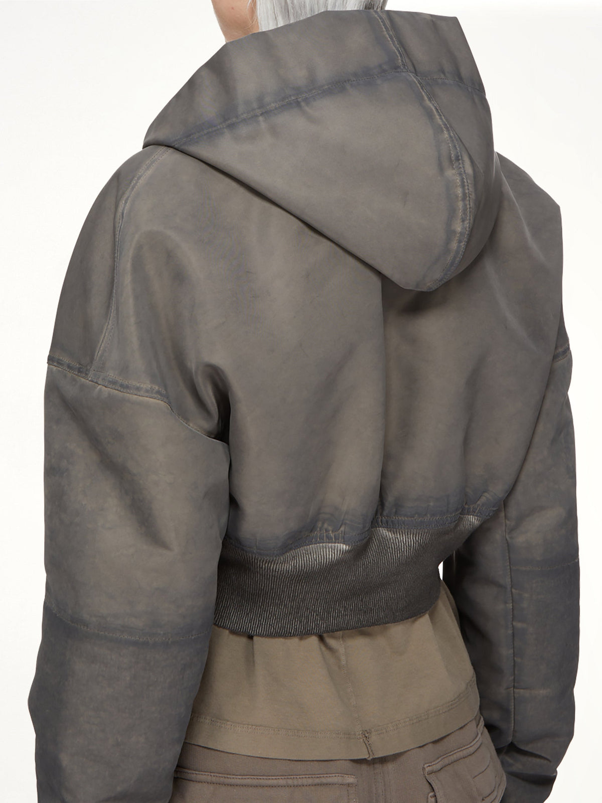 Washed Nylon Hooded Cropped Flight in Dark Dust
