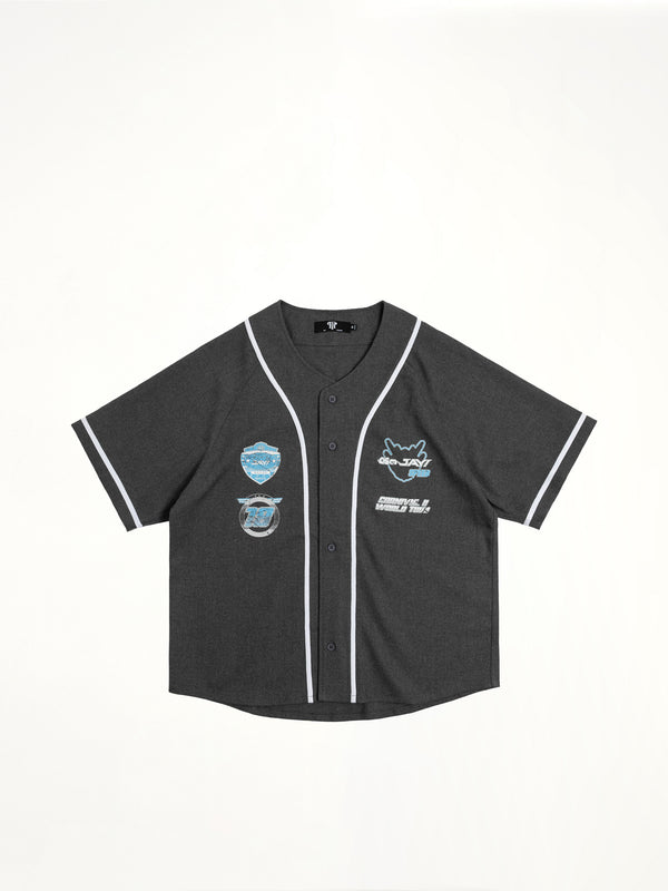 J Carnival II World Tour Race Car Baseball Shirt in Dark Grey