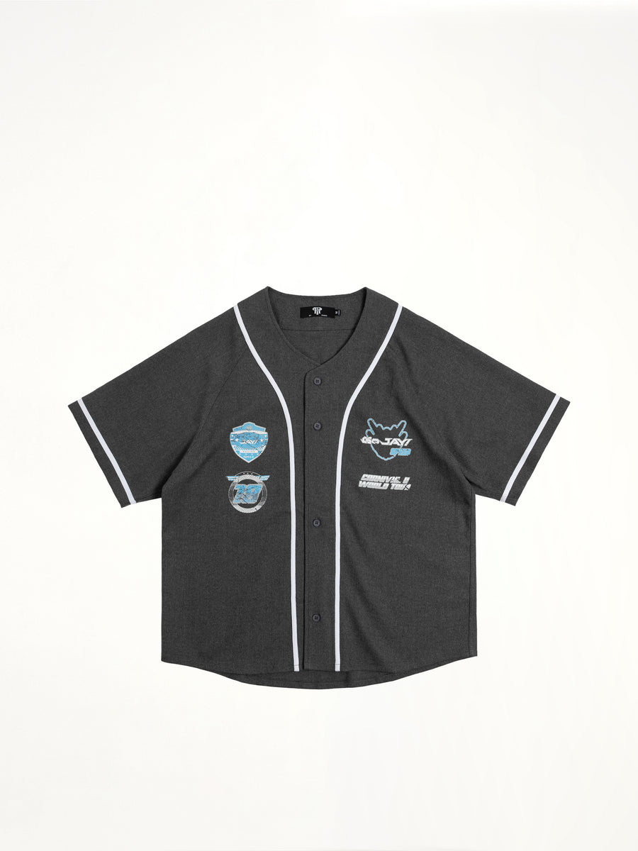 J Carnival II World Tour Race Car Baseball Shirt in Dark Grey