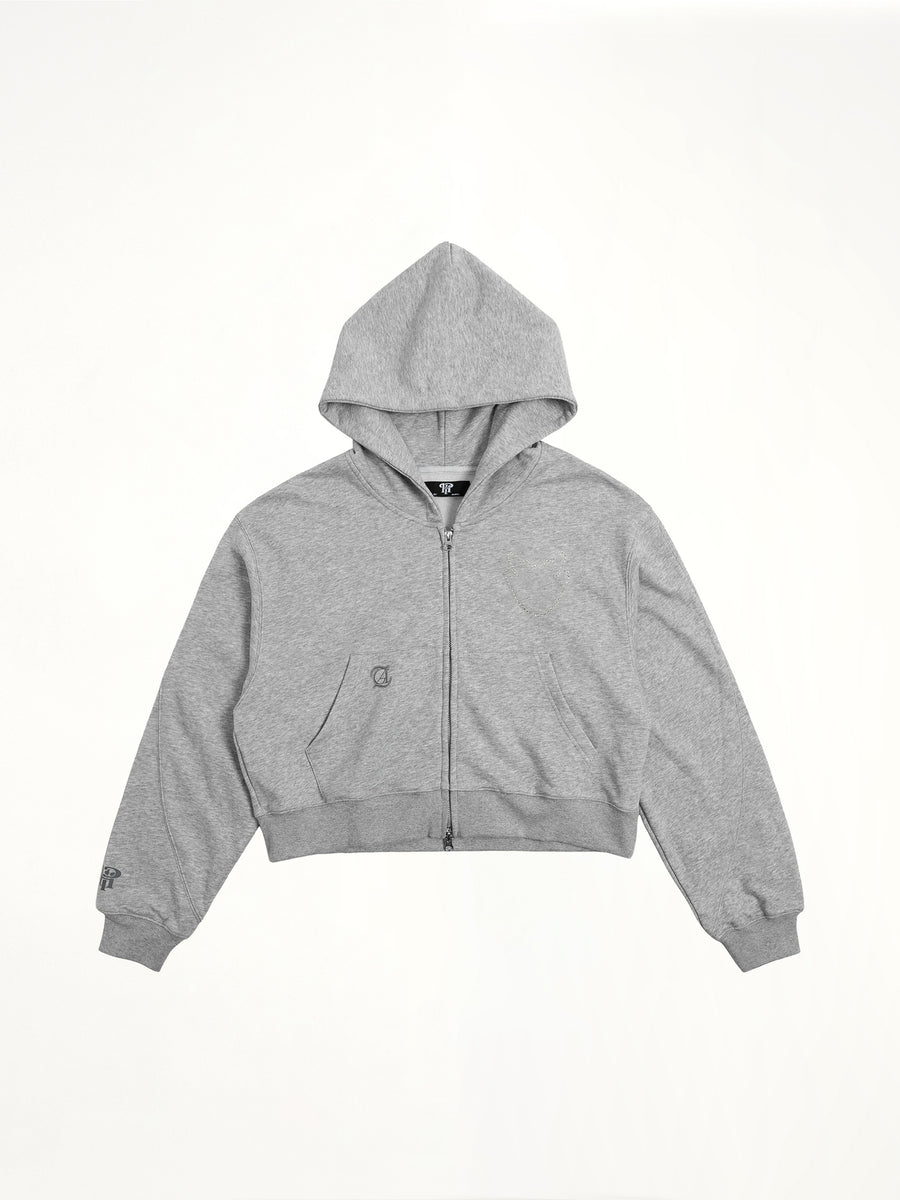J Carnival II World Tour Cropped Zip Hoodie in Light Grey
