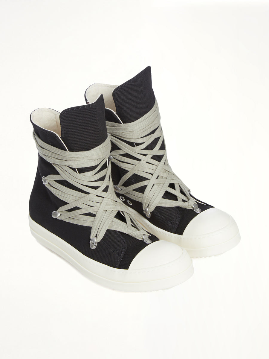 Megalace Sneaks in Black/Milk Front View | RICK OWENS DRKSHDW