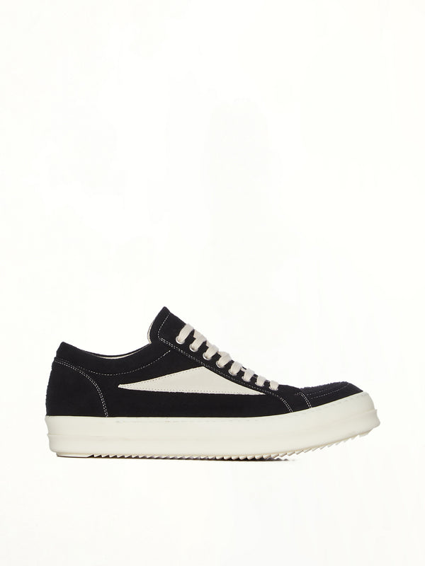 Vintage Sneaks in Black/Milk/Milk Side View | RICK OWENS DRKSHDW