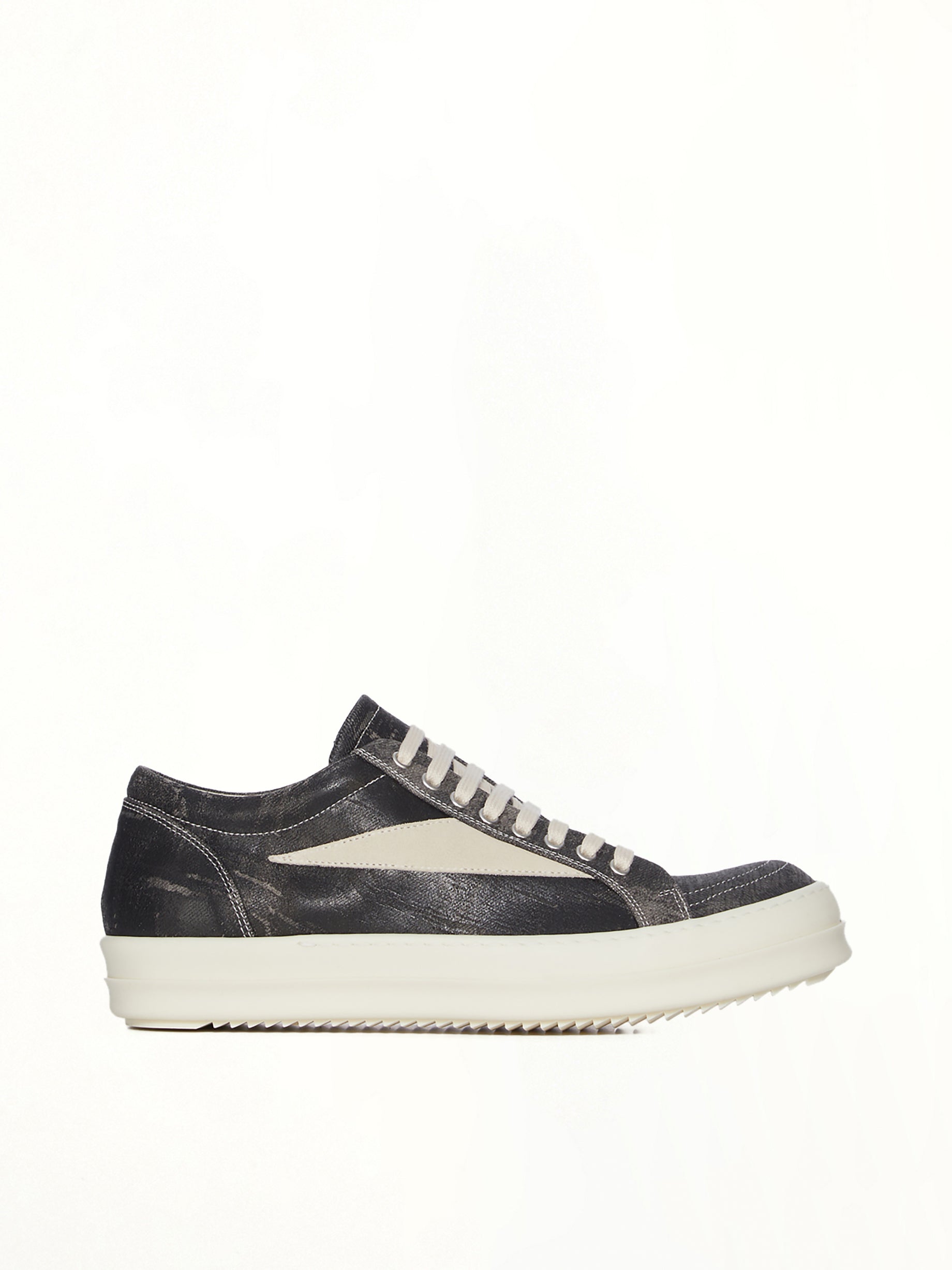 Vintage Sneaks in Black Washed Side View | RICK OWENS DRKSHDW