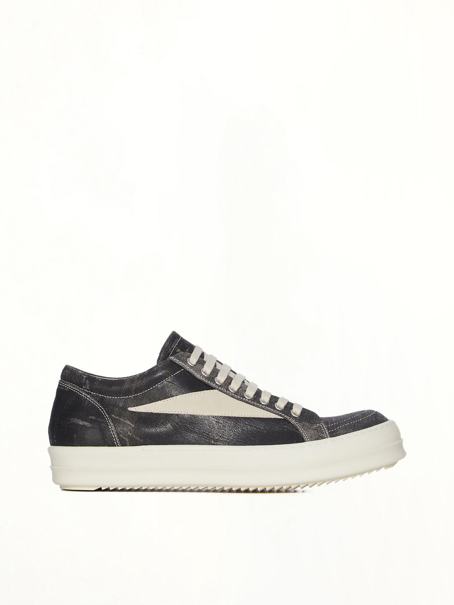 Vintage Sneaks in Black Washed Side View | RICK OWENS DRKSHDW