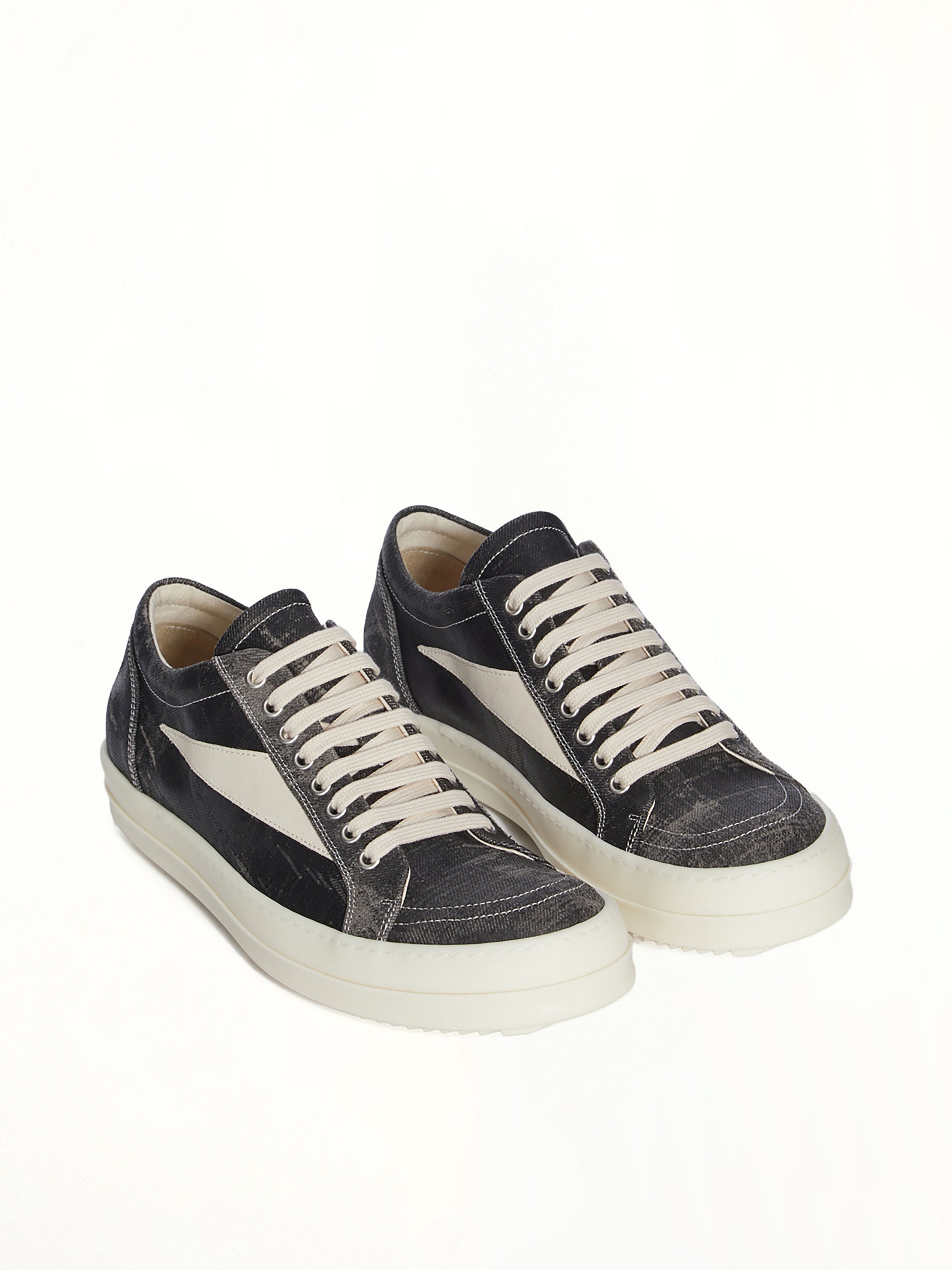 Vintage Sneaks in Black Washed Front View | RICK OWENS DRKSHDW