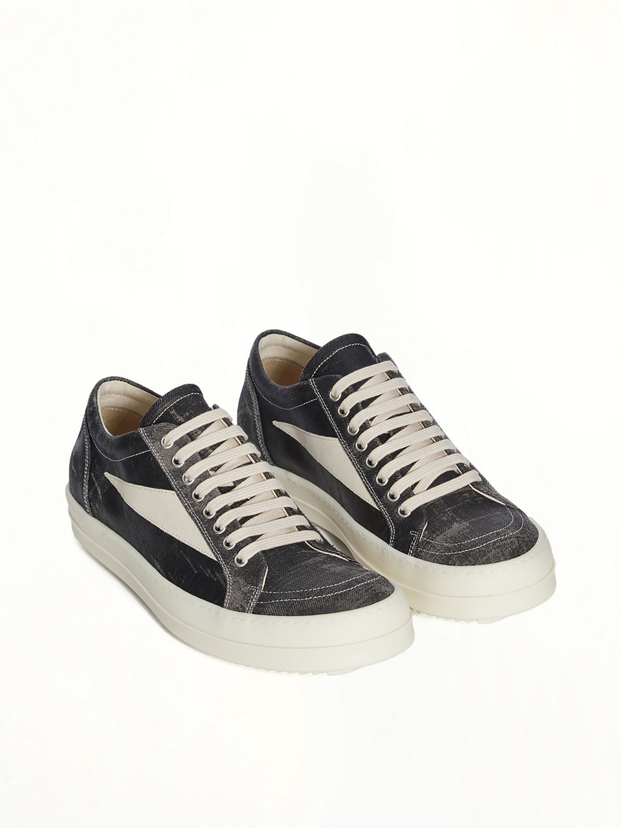 Vintage Sneaks in Black Washed Front View | RICK OWENS DRKSHDW
