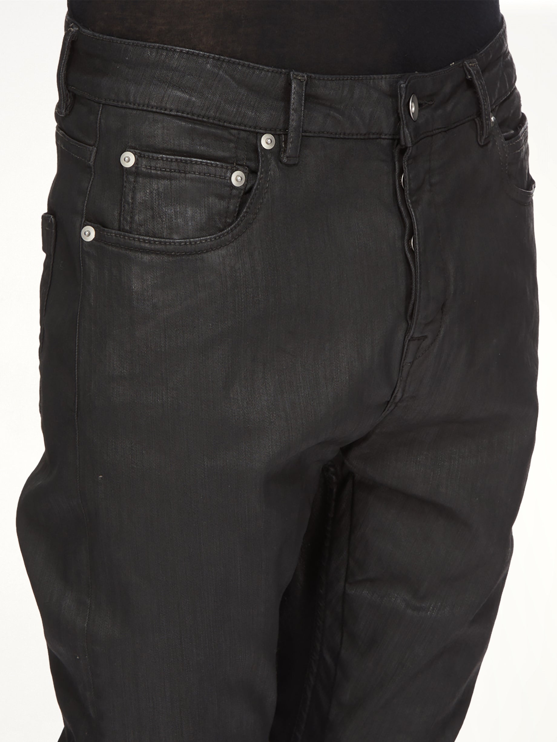 Stretch Denim Detroit Cut Jeans in Black Wax