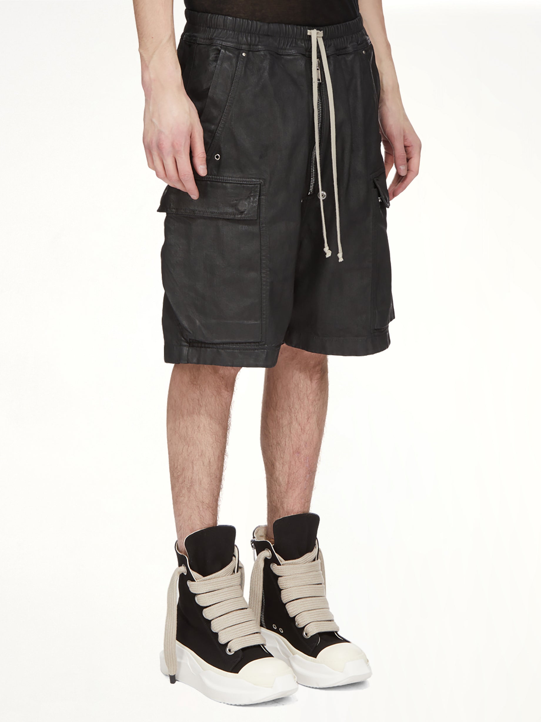 Megacrust Denim Cargobela Shorts in Black Wax
