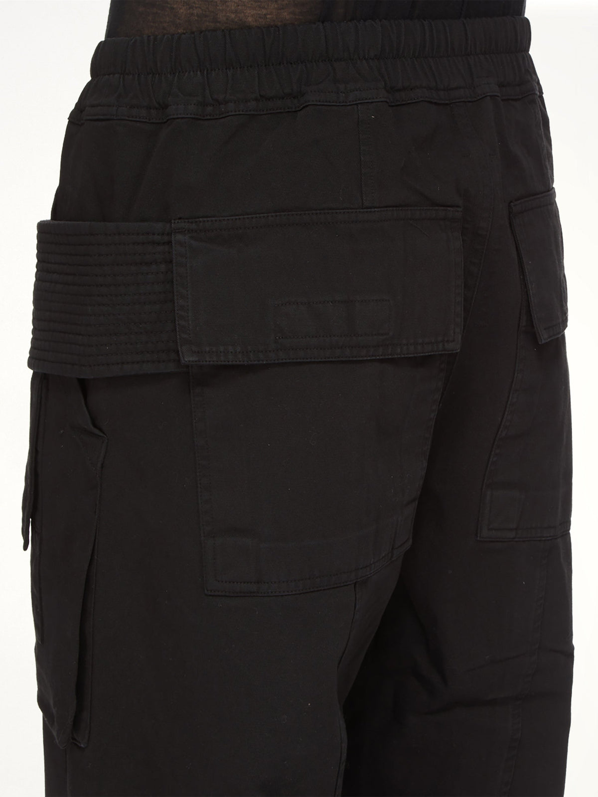 Cotton Twill Creatch Wide Cargo Drawstring Pants in Black