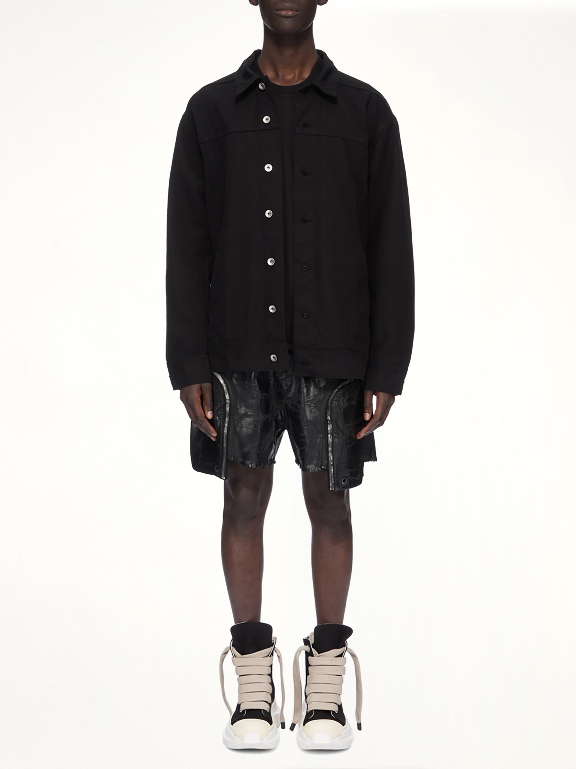 Cotton Canvas Jumbo Worker Denim Jacket in Black