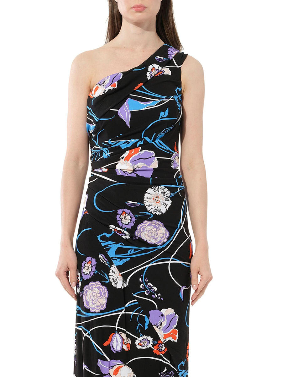 Floral Long Dress in Black/Celeste
