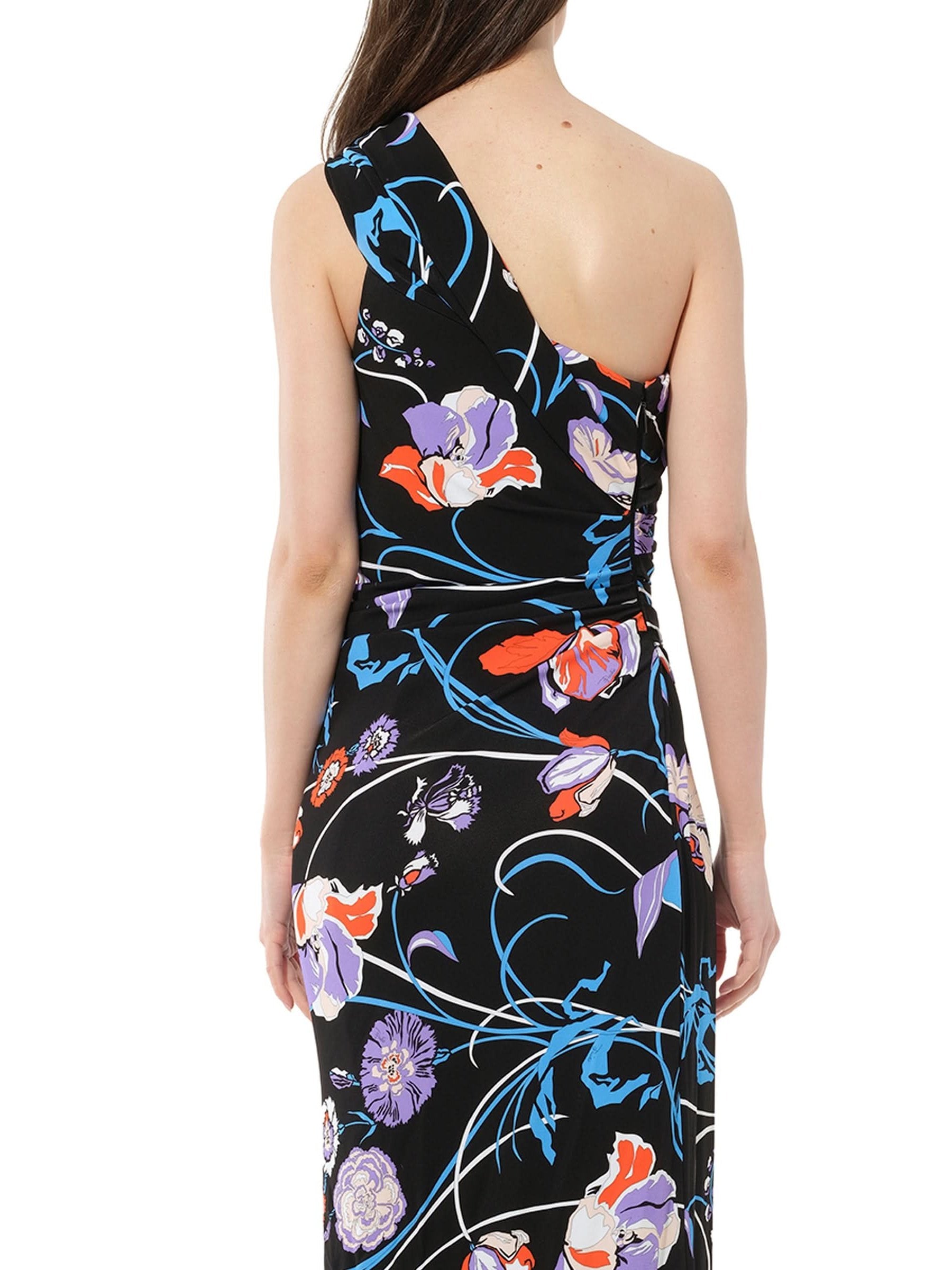 Floral Long Dress in Black/Celeste