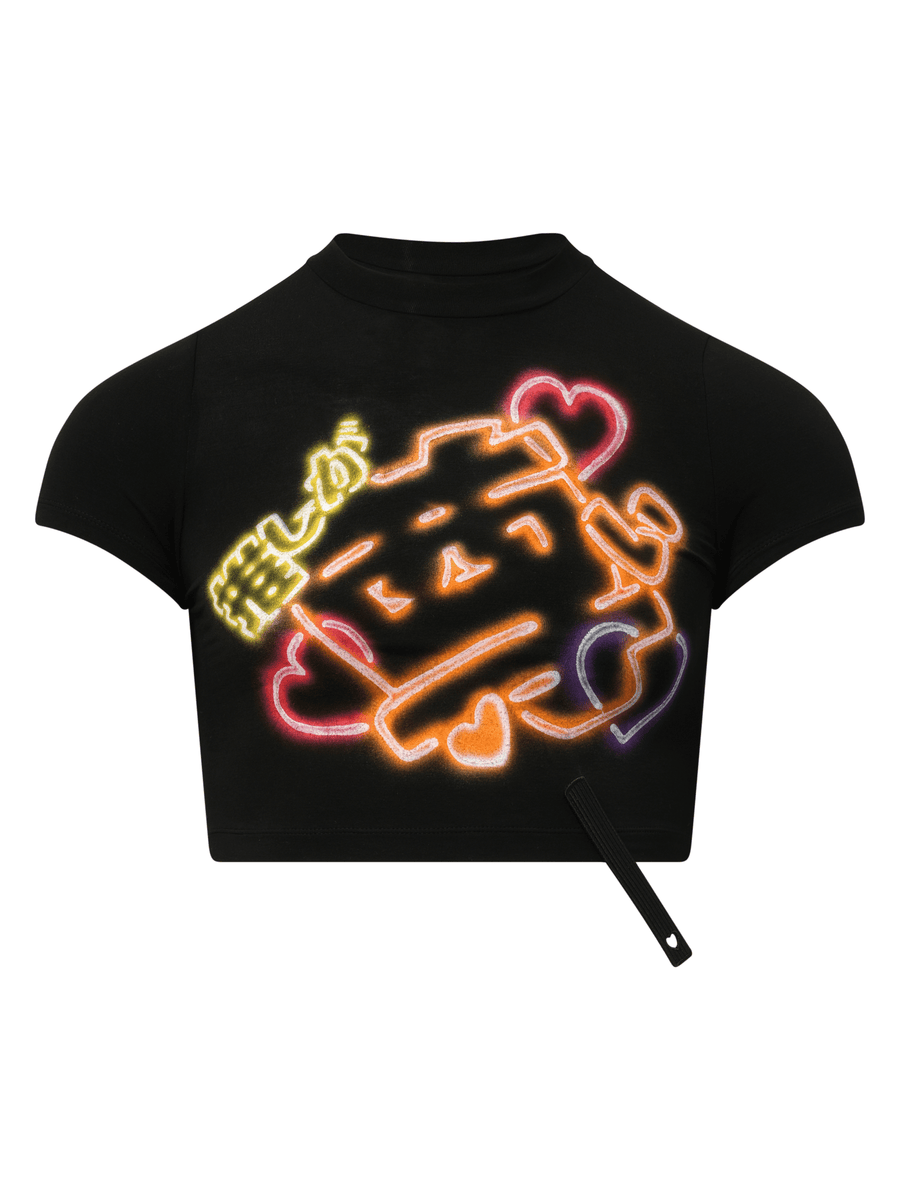 Doublet Japanese Fan-Service Neon Paint T-Shirt in Black