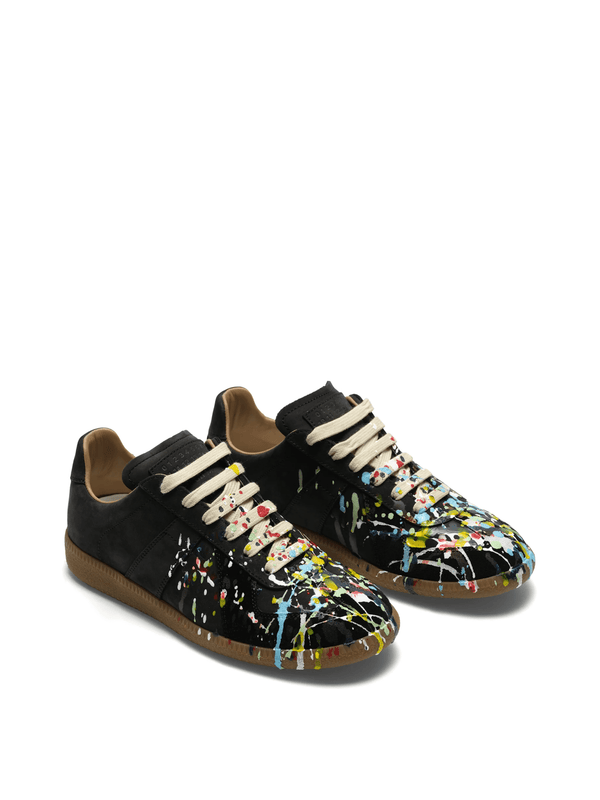 Replica Paint Splatter Sneaker in Black Front View | MAISON MARGIELA