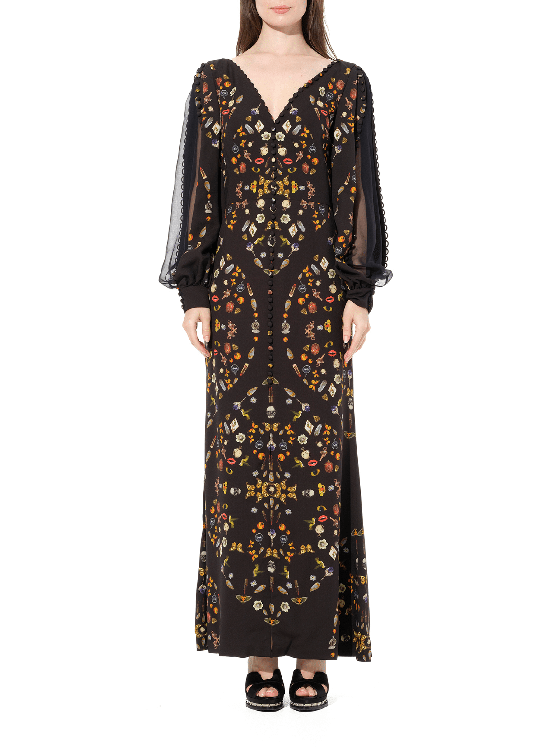 Long Sleeve Silk Dress in Black