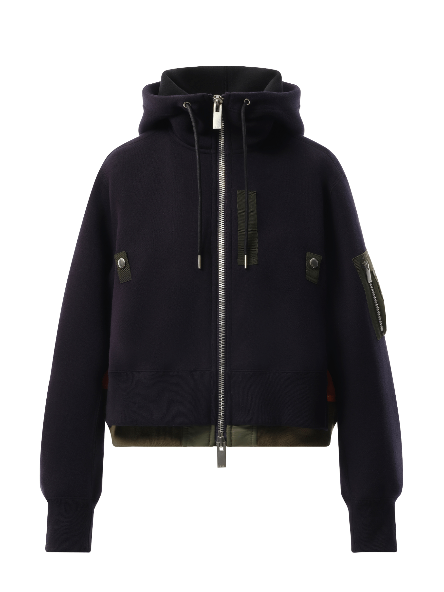 Sacai Sponge Sweat x Nylon Twill Zip Hoodie in Navy/Khaki