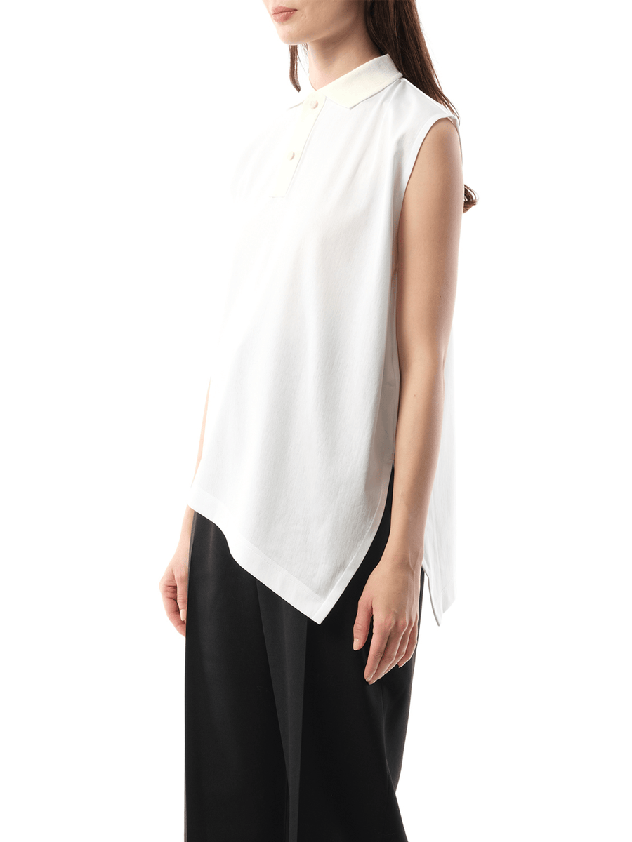 Cotton Poplin x Cotton Jersey Polo in Off White