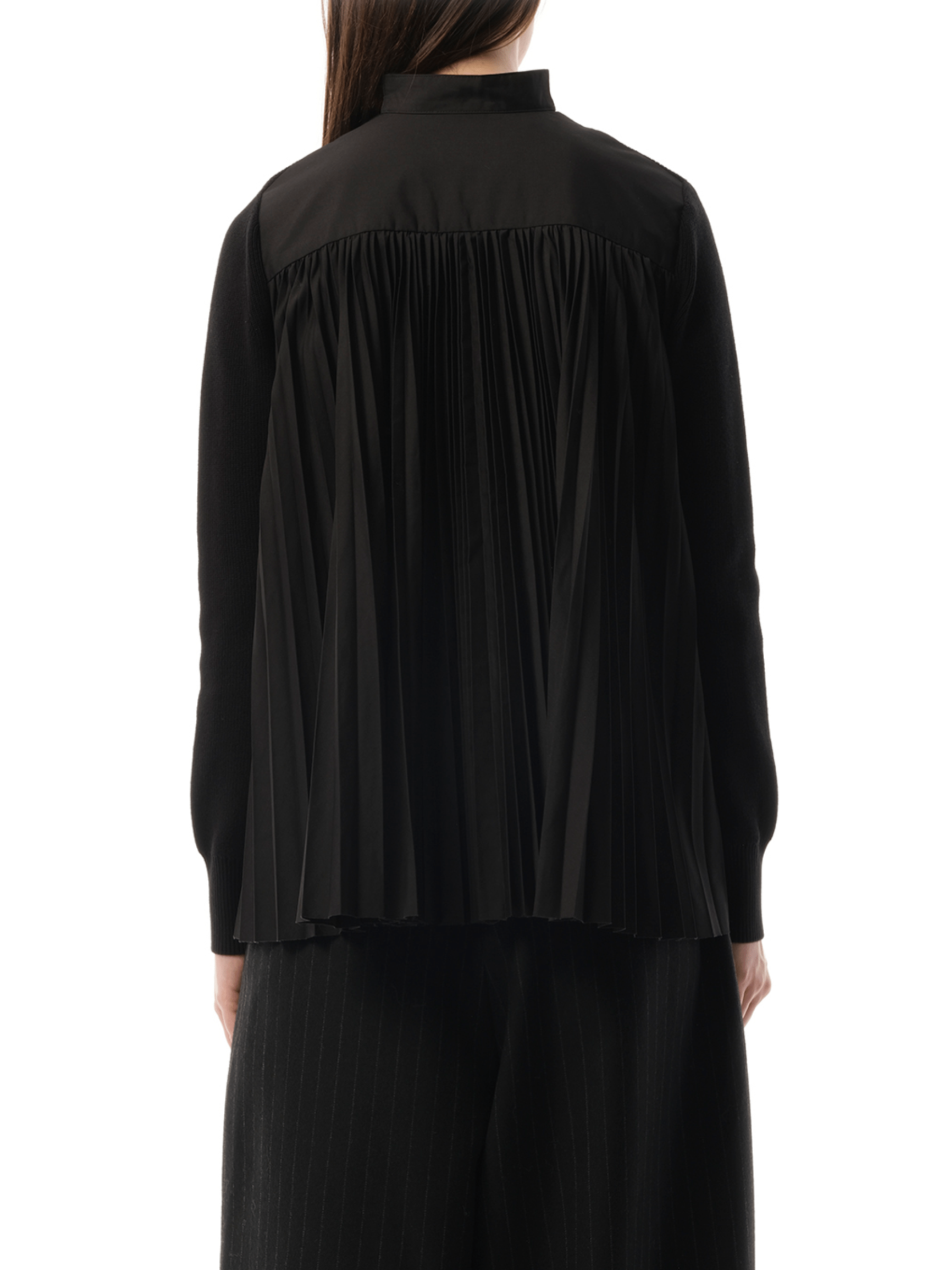 Sacai Cotton Knit x Cotton Poplin Cardigan in Black