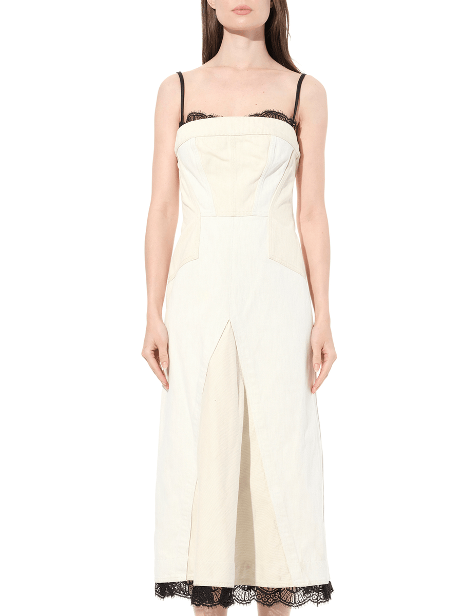 Denim Bust Midi Dress in Ecru