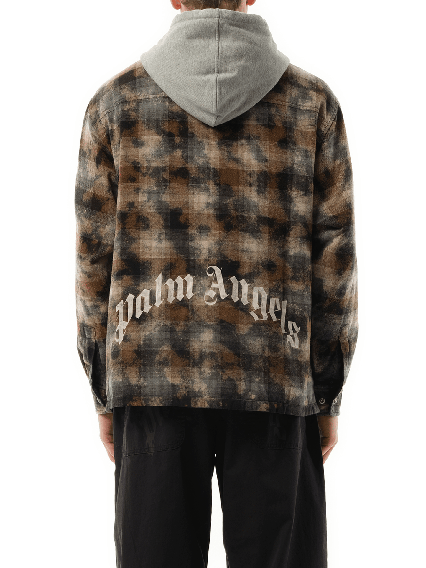 Palm Angels Curved Logo Check Overshirt in Grey/Off White