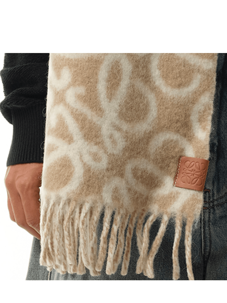 Loewe Textured Anagram Scarf in Beige/White