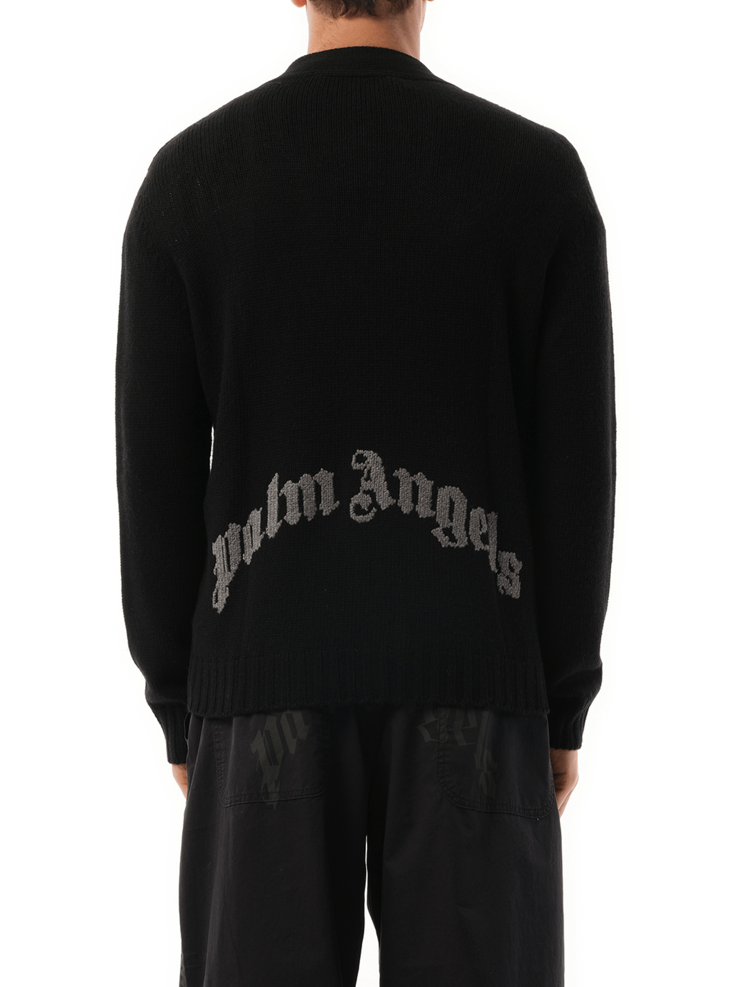 Palm Angels Curved Logo Cardigan in Black/Grey