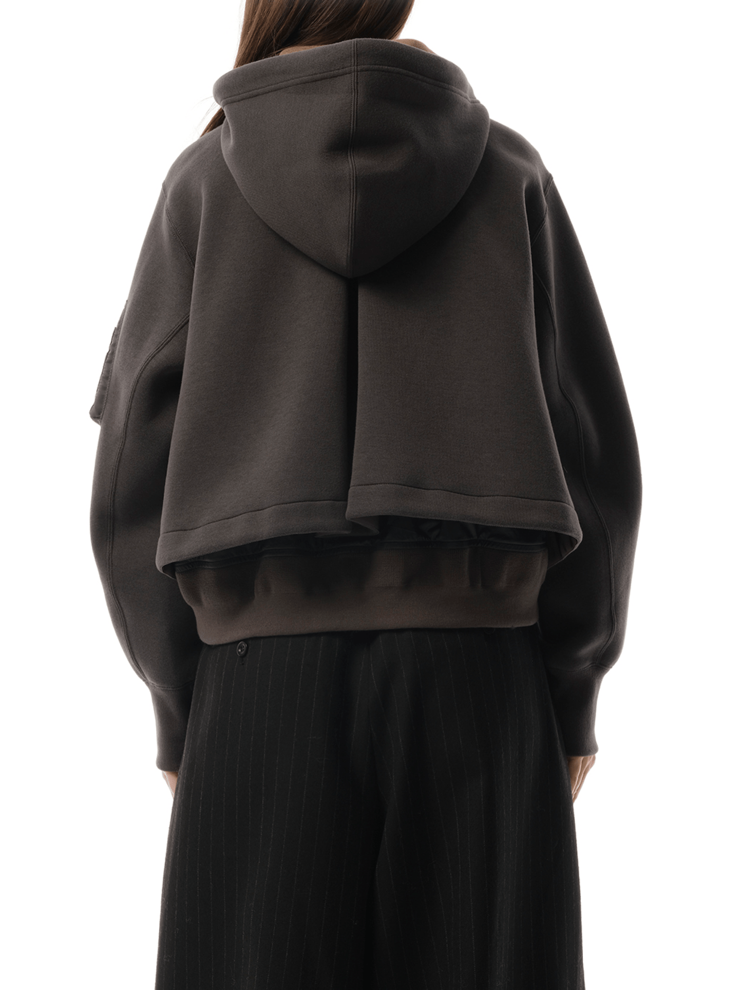 Sacai Sponge Sweat x Nylon Twill Zip Hoodie in Charcoal Gray