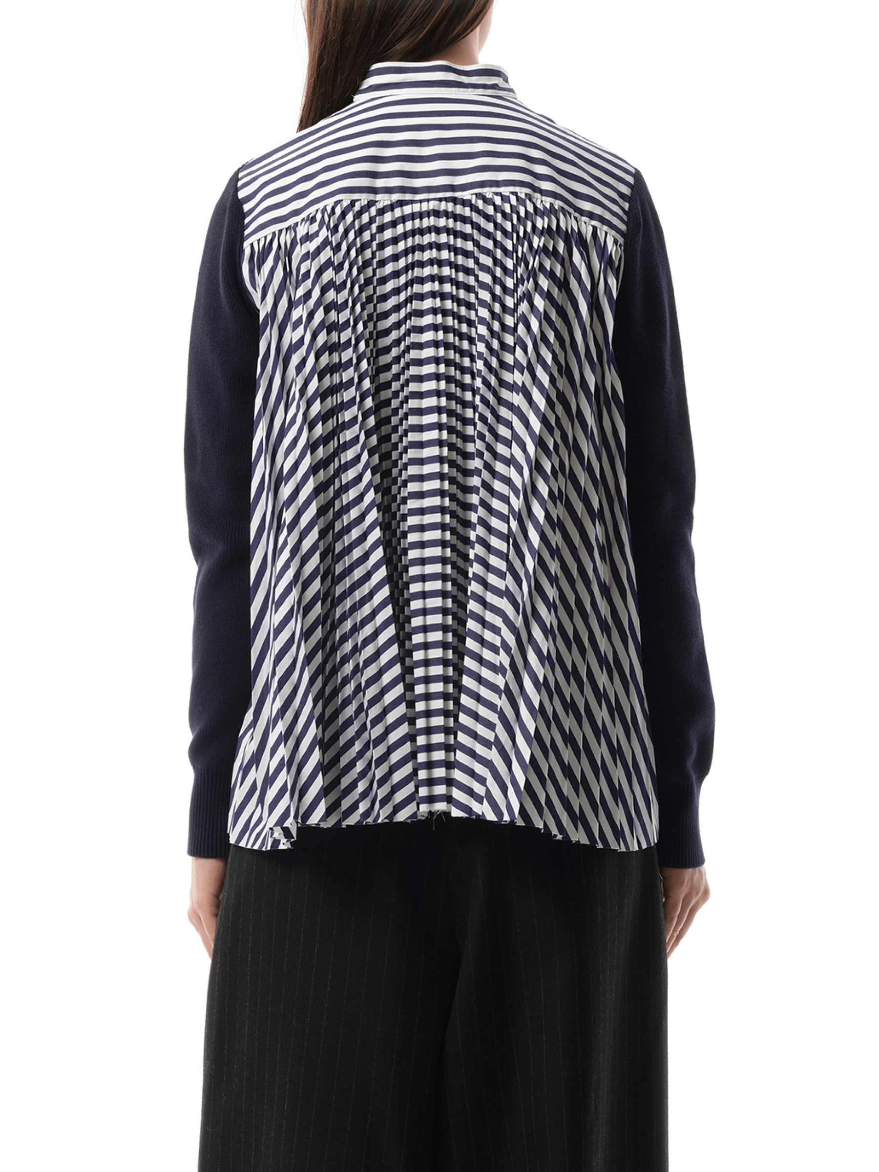 Sacai Cotton Knit x Cotton Poplin Cardigan in Navy
