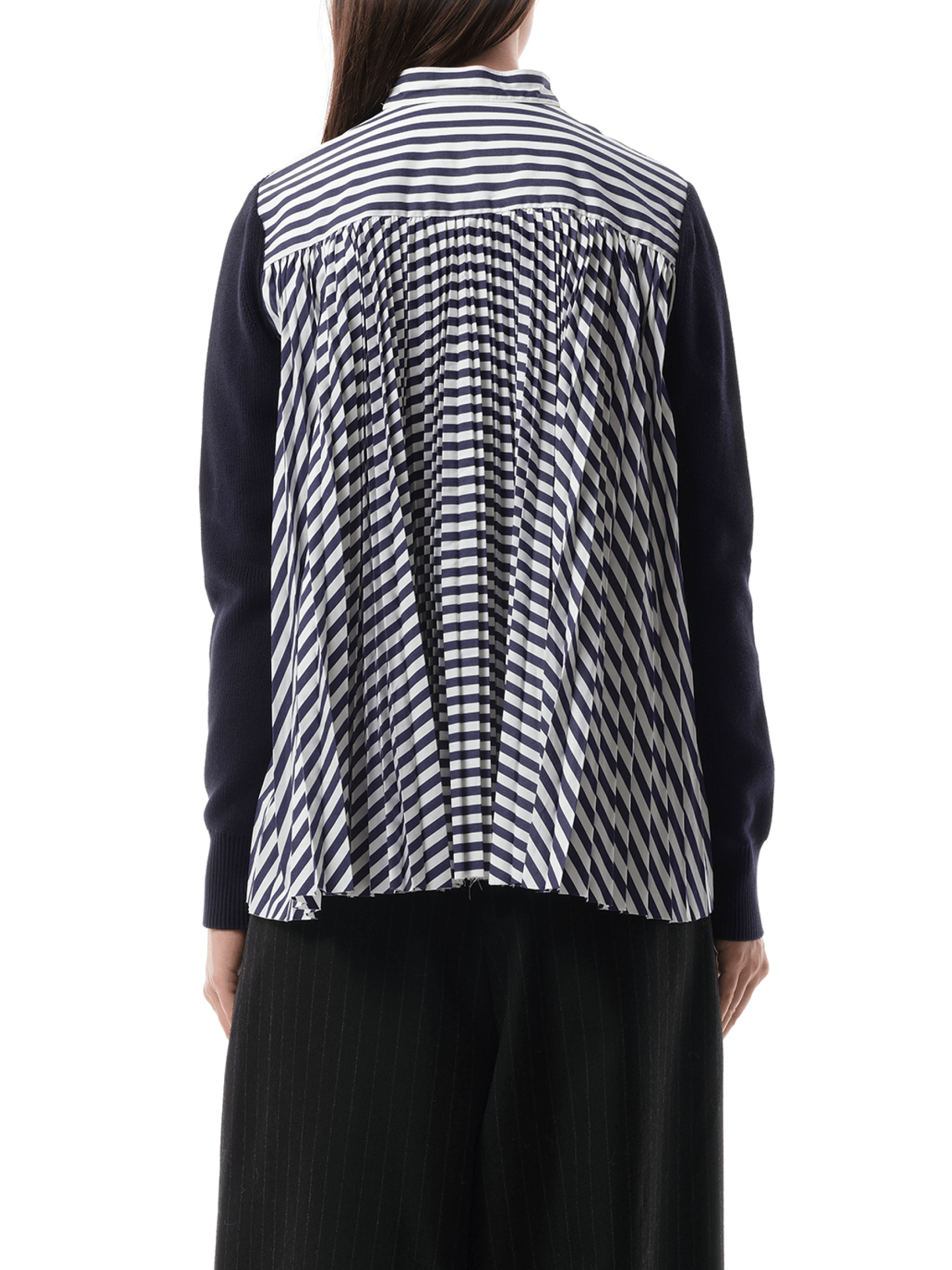 Sacai Cotton Knit x Cotton Poplin Cardigan in Navy