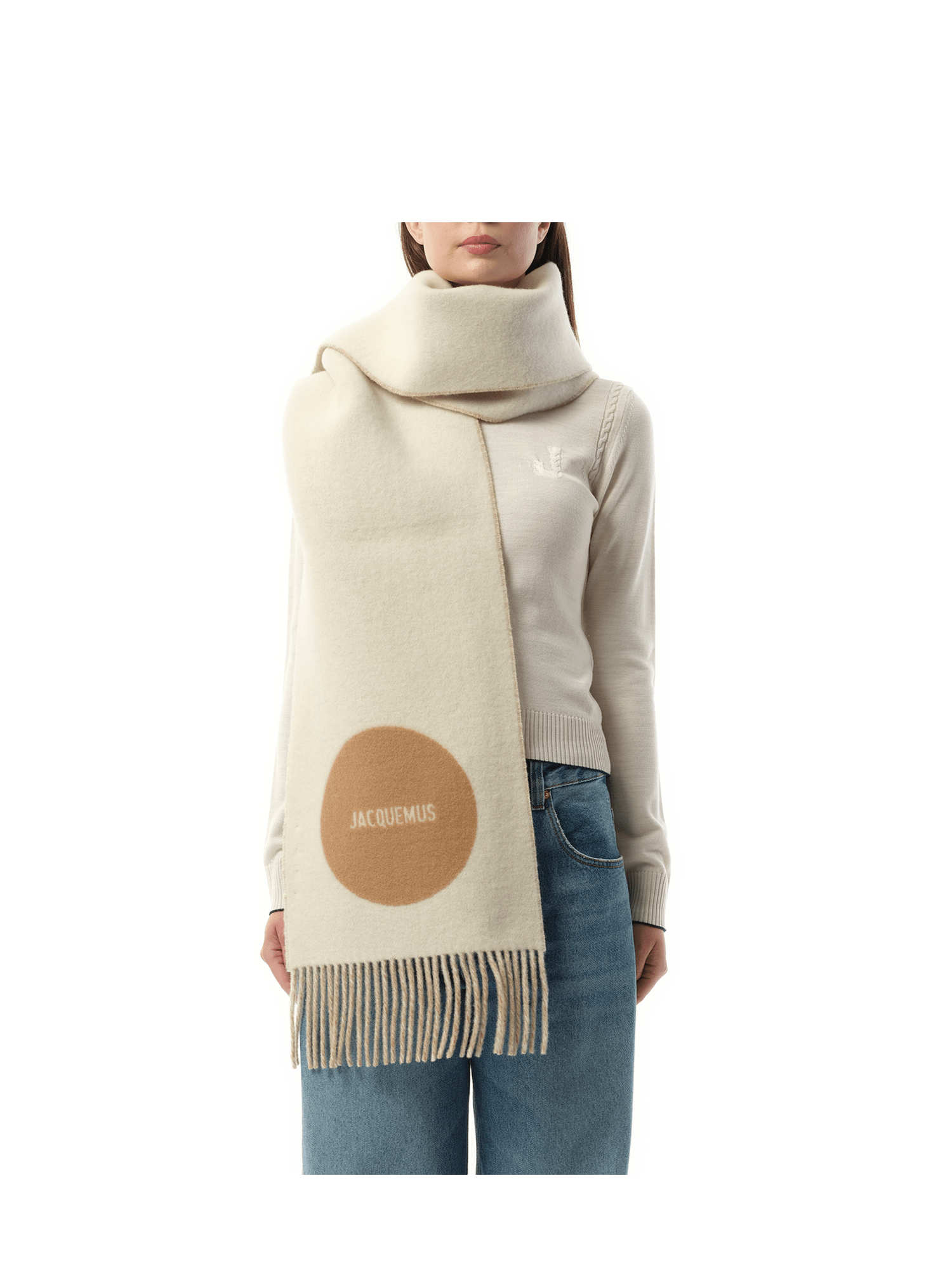JACQUEMUS Womens Rond Carre Scarf in Beige |MARAIS