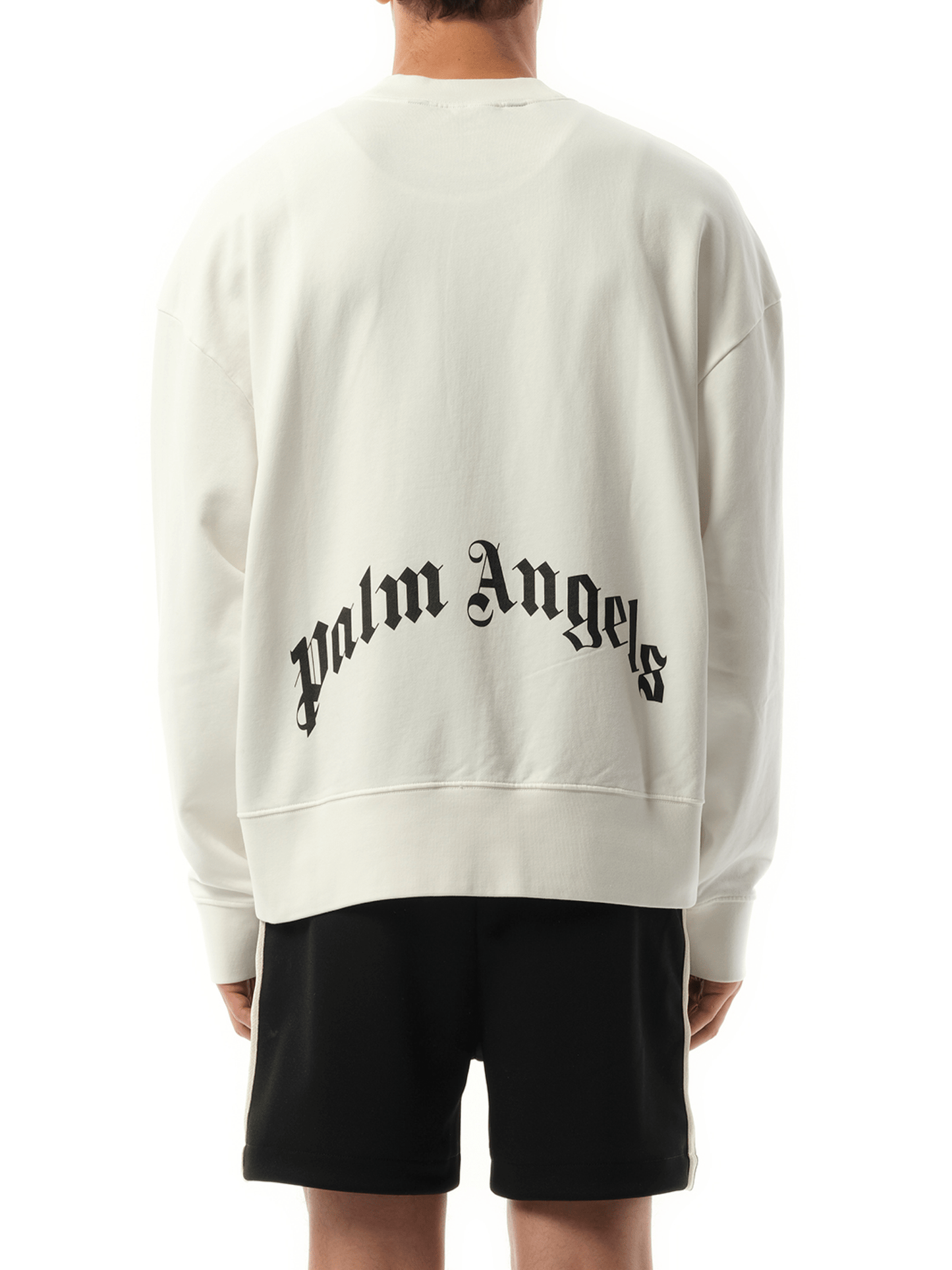 Palm Angels Back Curved Logo Sweatshirt in Off White/Black