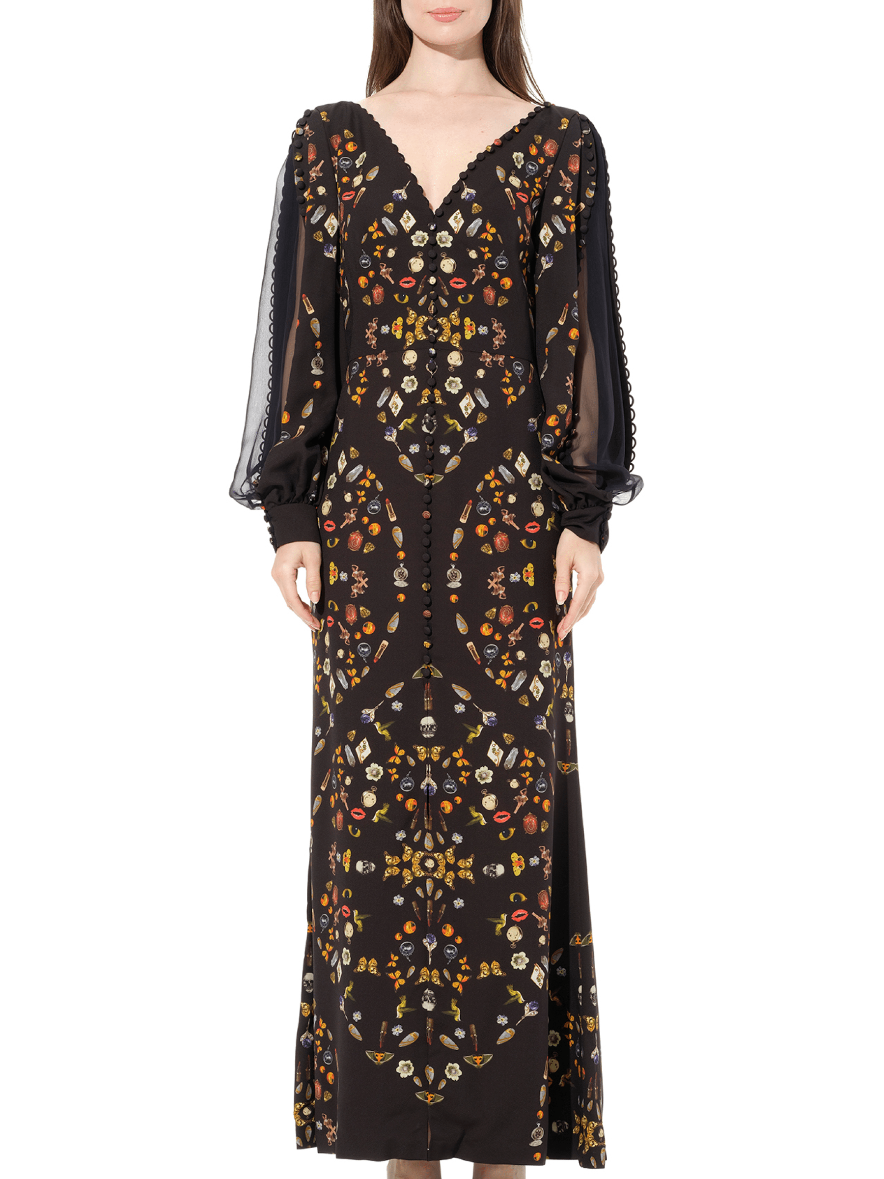 Long Sleeve Silk Dress in Black